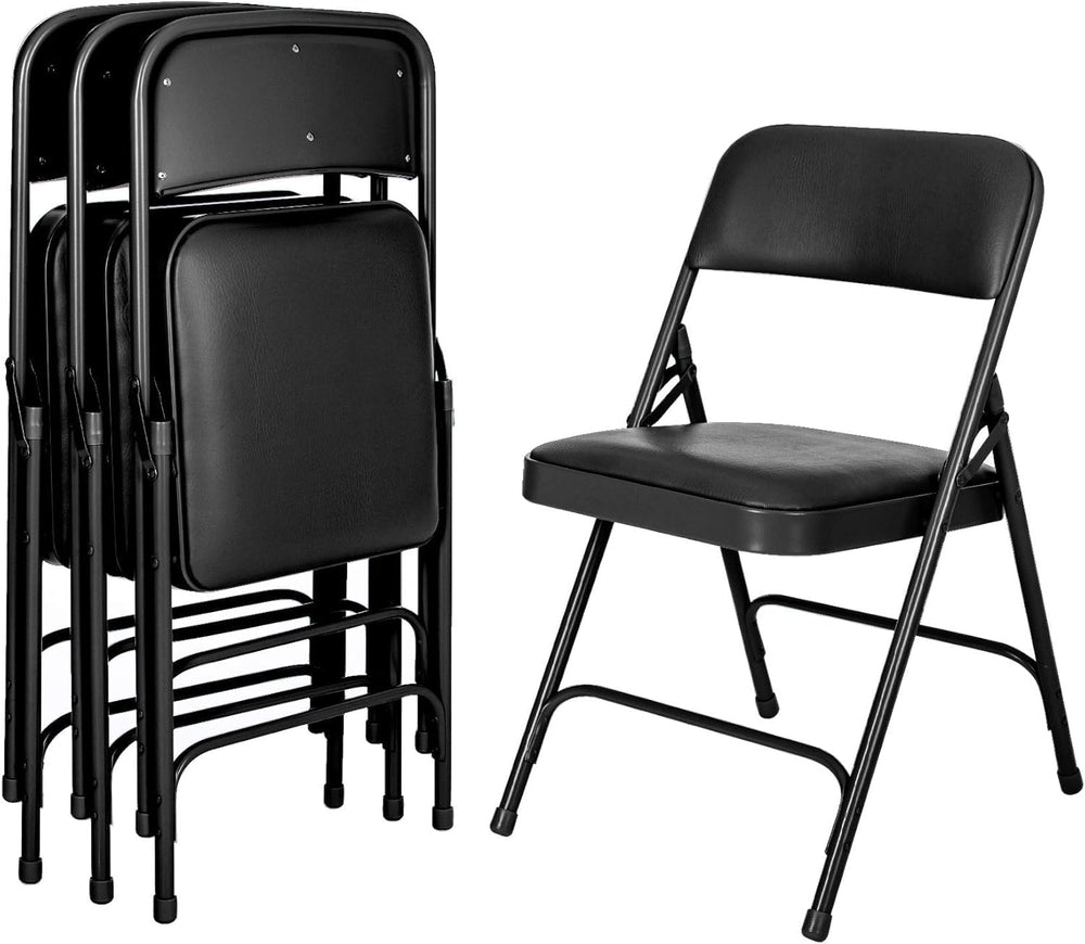 OEF Furnishings OEF1210 Vinyl Cushioned Folding Chairs with Steel Frame, Blac...