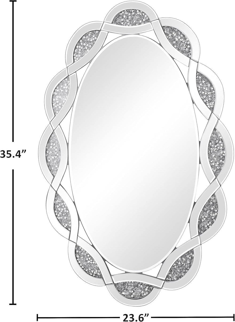 Crystal Decorative Wall Mirror, 24" x 36" Oval Silver Crushed Diamo...
