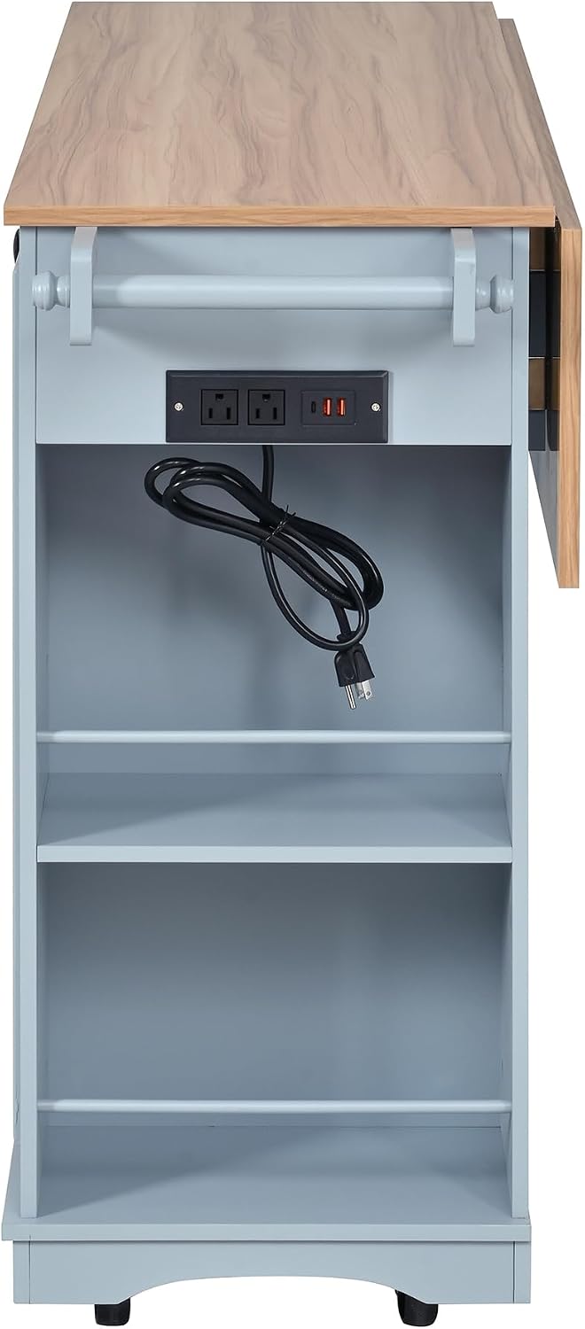 Rolling Kitchen Island Cart with Wood Countertop, Mobile Kitchen Storage Cart...