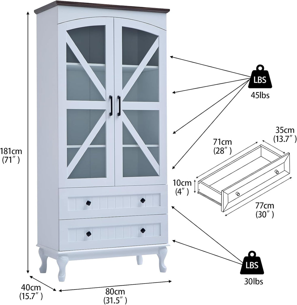 72" Tall Pantry Cabinet, Wood Arched Kitchen Pantry Storage Cabinets wit...