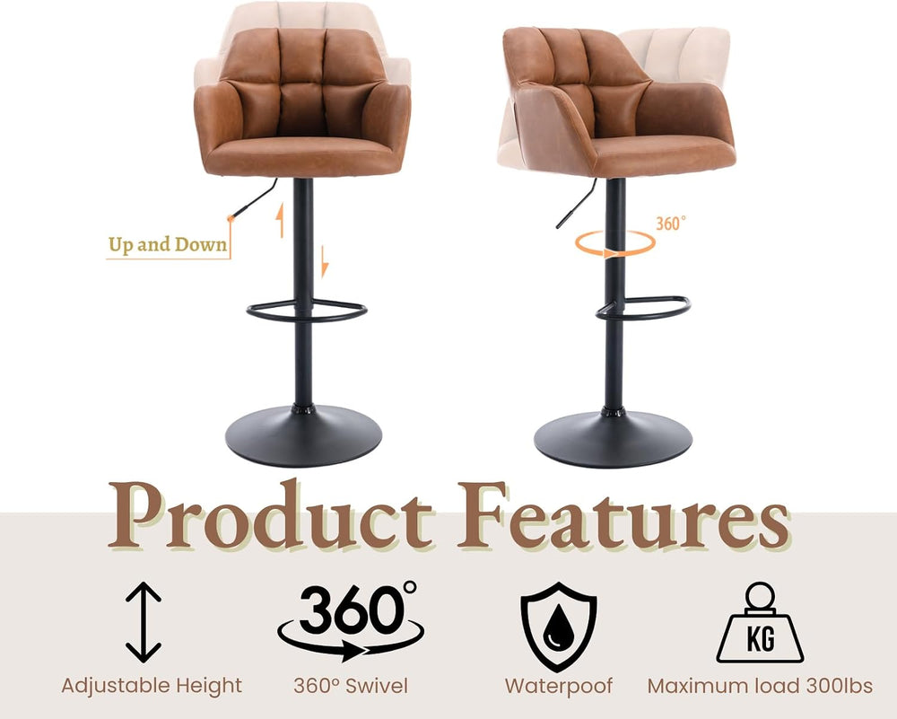 EALSON Modern Swivel Bar Stools Set of 2 Leather Counter Height Barstools wit...