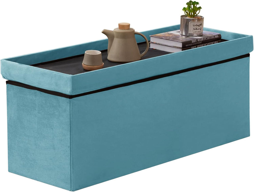 BRIAN & DANY 43 Inches Folding Storage Ottoman Bench, Velvet Ottoman with...