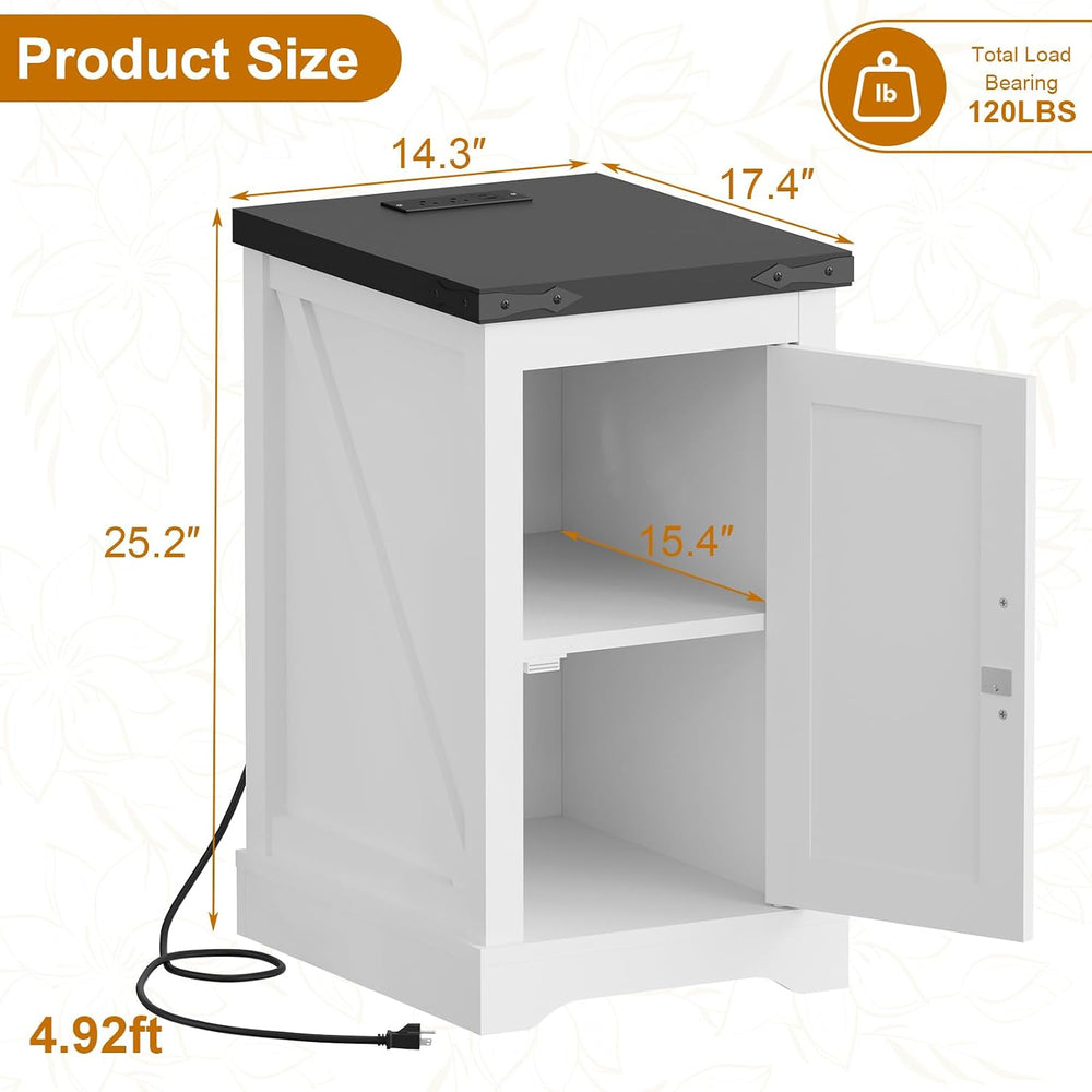 Farmhouse End Table with Charging Station & 2 USB-c Ports | Modern Bedsid...