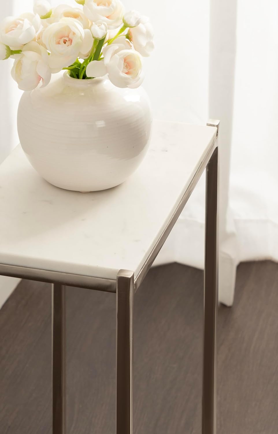 Kate and Laurel Aguilar Modern Glam Slim Side Table, 12 x 7 x 22, White Marbl...