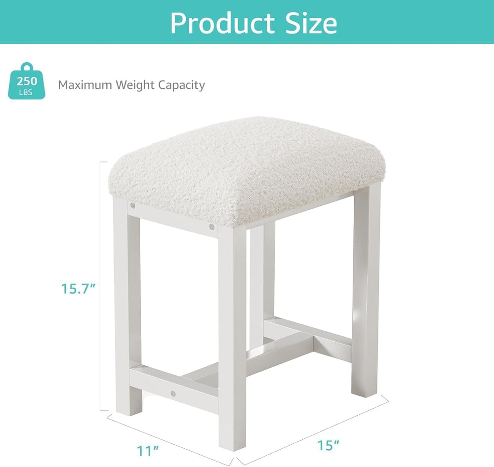 Small Vanity Stool, Cute Vanity Stools with Cushion, White Makeup Vanity Chai...