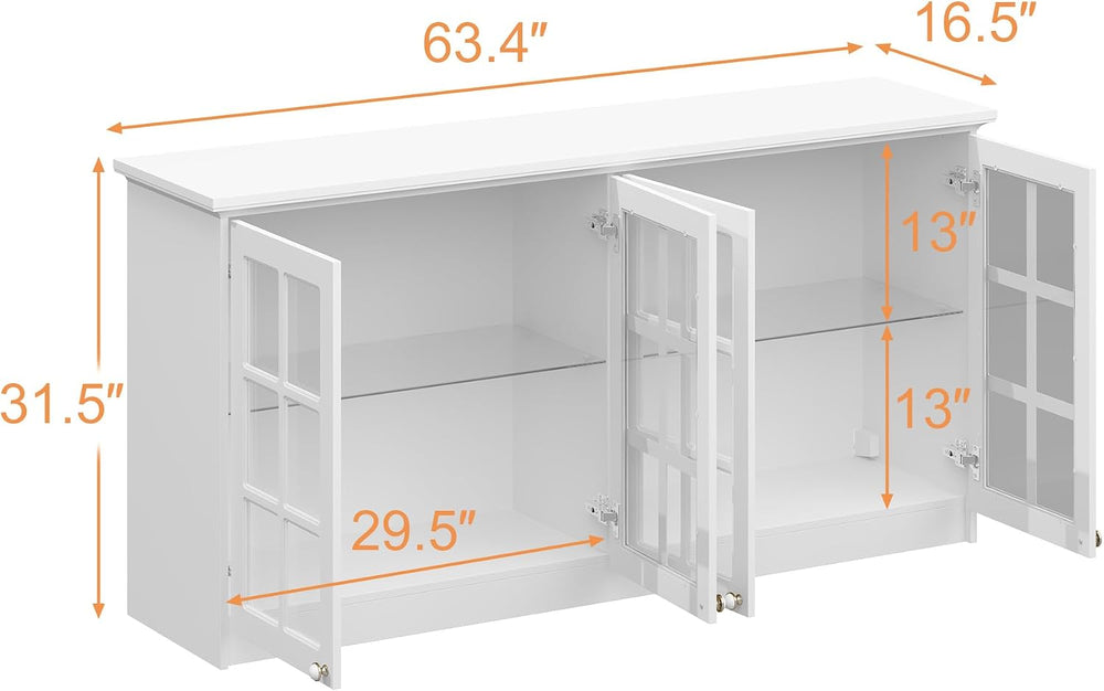 Timechee Large Cupboard, Modern Kitchen Food Pantry Storage Cabinet, White Ha...