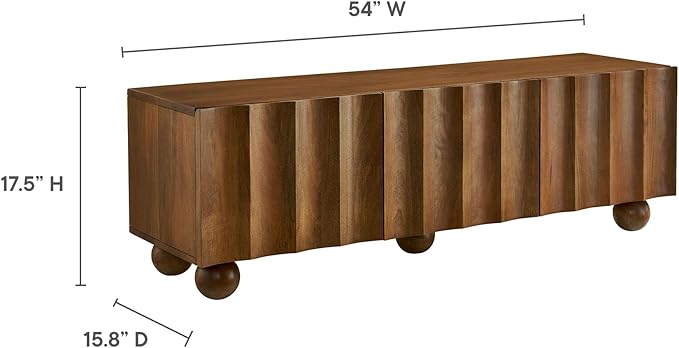 Modway Sorren 54 Inch Scalloped TV Stand in Walnut – 3 Door Media Console Cab...