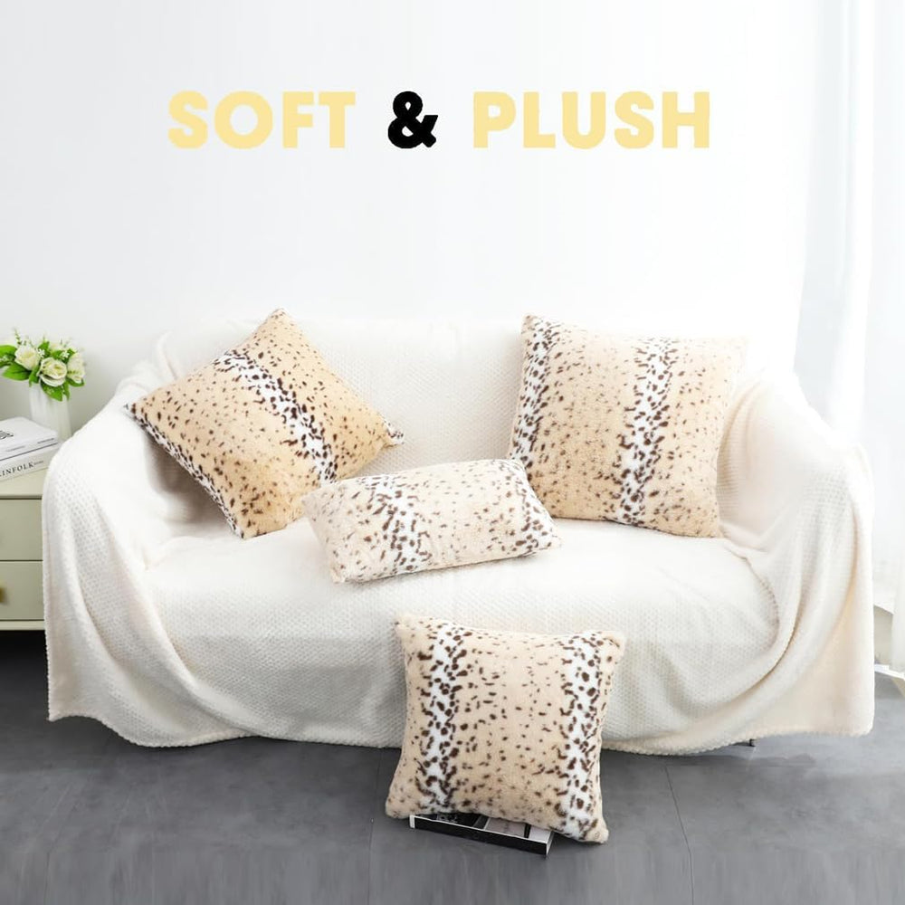 Throw Pillows Covers, Faux Fur Pillow Case Snow Leopard 12x20 Beige