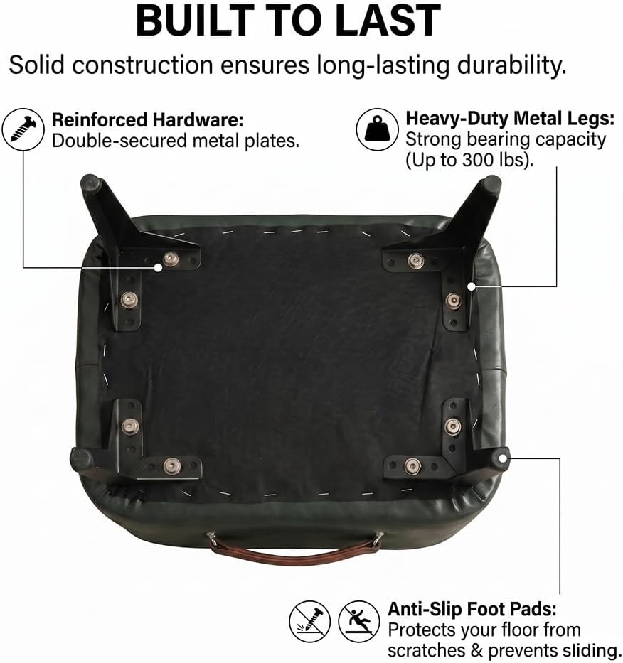 Vintage Style Faux Leather Ottoman Footstool - Wooden Frame, Upholstered Inte...