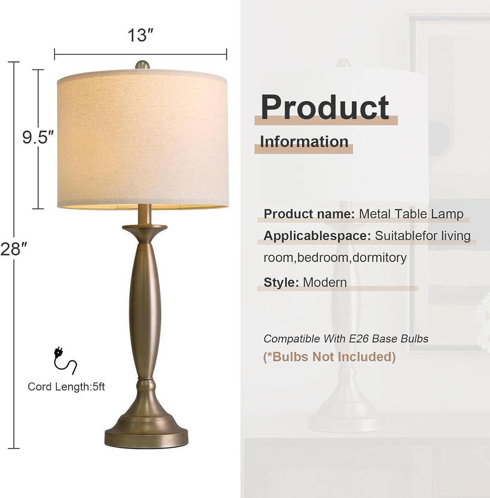 Oneach 28" Modern Table Lamps Set of 2 for Living Room Bedroom, USB A+C