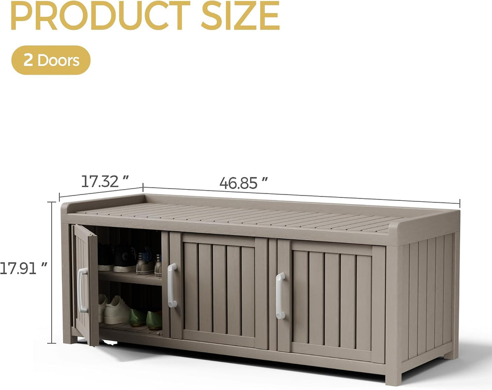 Shoe Bench - Waterproof Resin Storage Bench with Adjustable Shelves - Indoor ...