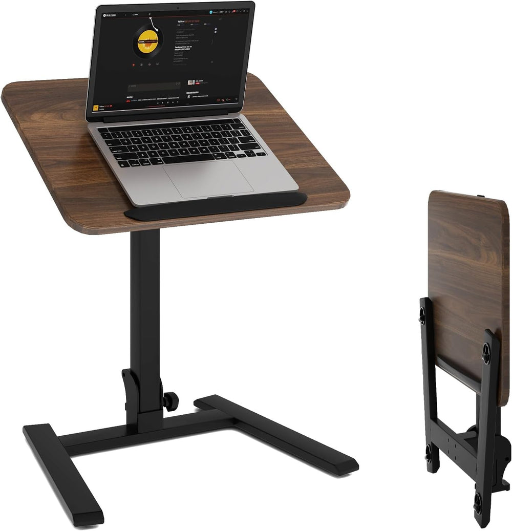 PUNCIA 26" Mobile Folding Desk, Pre-Assembled Pneumatic Sit-Stand, Walnut