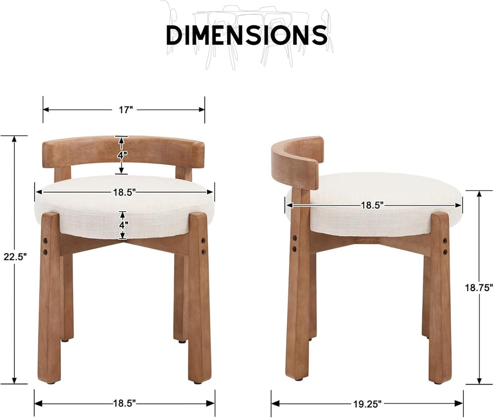 HEAH-YO Wood Vanity Chair with Back, Linen Upholstered Small Ottoman Footstoo...