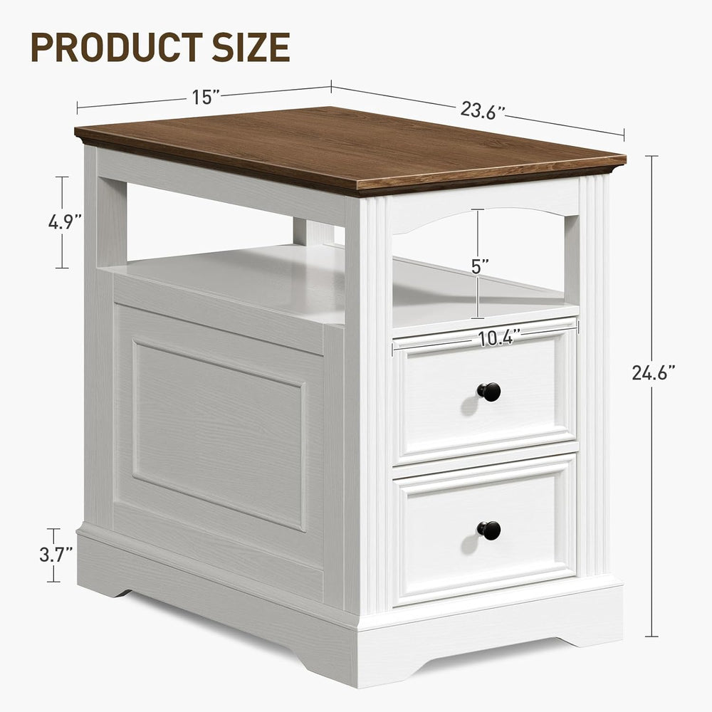 RALGEND Farmhouse End Table with 2 Drawers, Narrow Sofa Side Table with Stora...