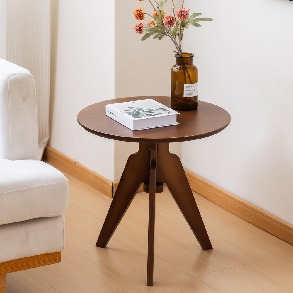 Maydear Bamboo Round Side Table Small Accent Table or Coffee Table for Living...