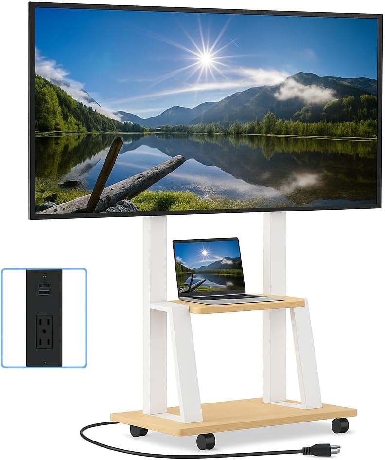 Rolling TV Stand for 32-80 Inch TVs, TV Cart with Power Outlet | TV Stand for...
