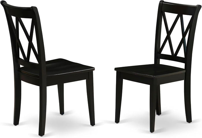 East West Furniture CLC-BLK-W Clarksville Dining Chairs - Double Cross Back Wooden Seat Chairs, Set of 2, Black