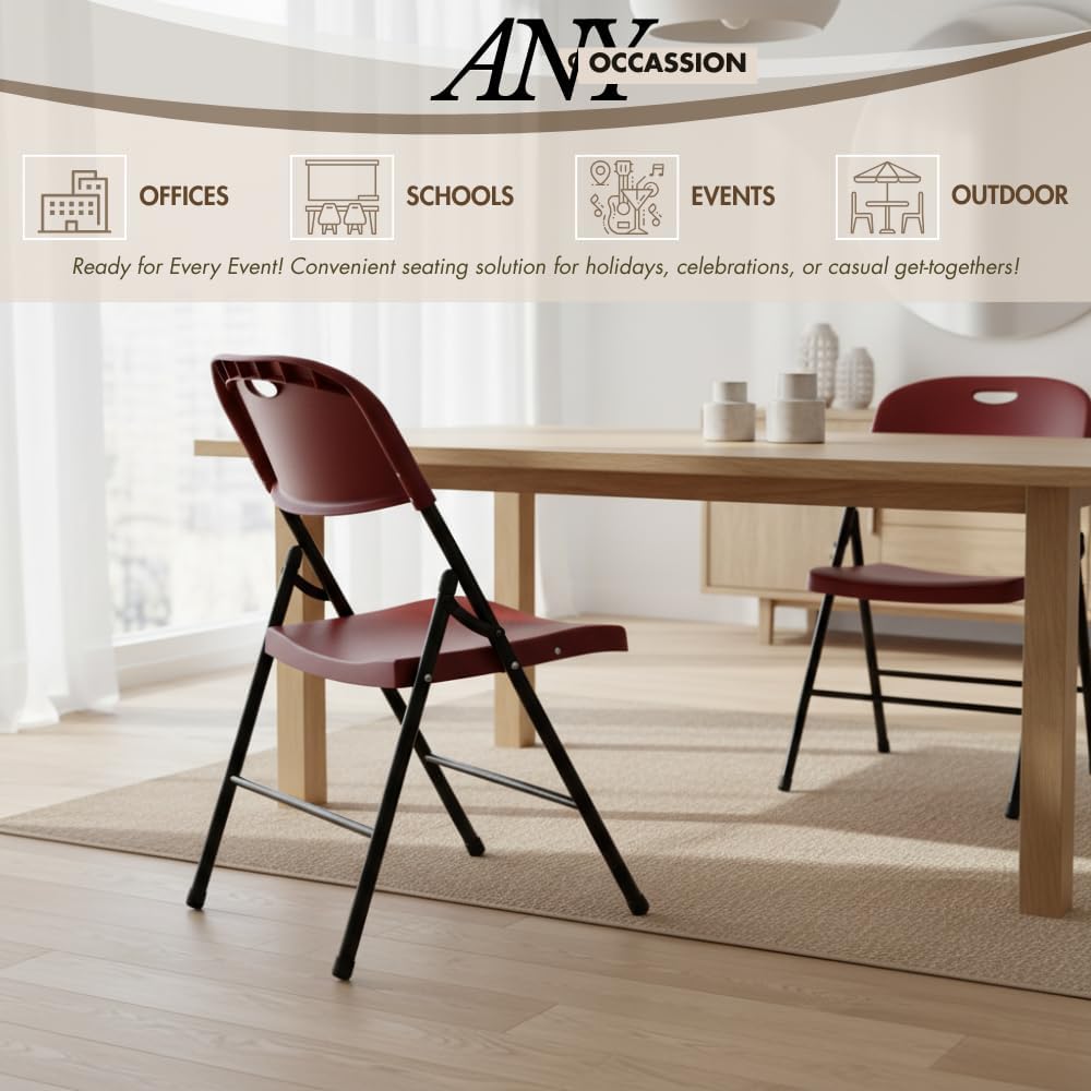 2-Pack Heavy Duty Plastic Folding Chair, 300 lbs Capacity Foldable Chairs for...