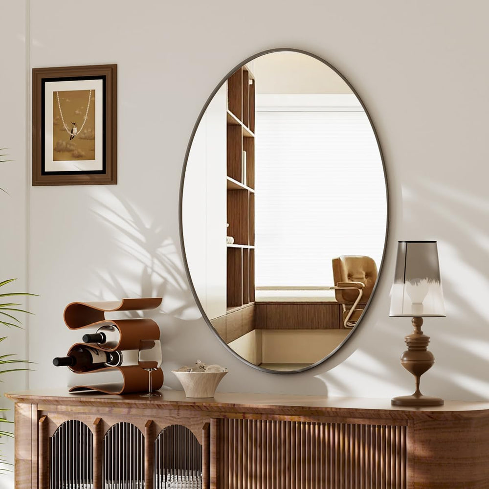 Koonmi Black Oval Bathroom Mirror, 20"x28" Oval Mirror for Wall