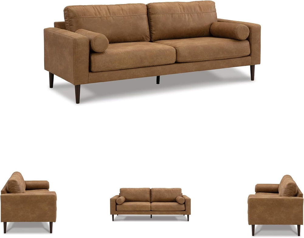 Signature Design by Ashley Telora Faux Leather 3 Seater Sofa Couch, Caramel |...