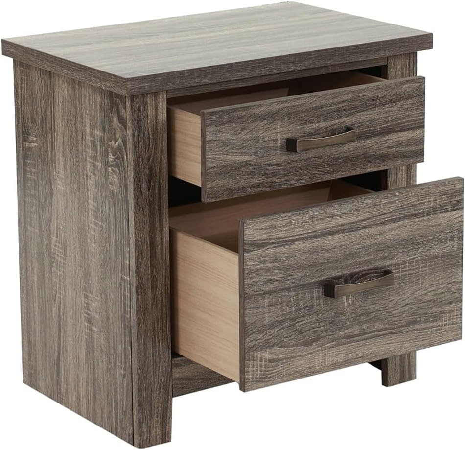 2 Drawers Nightstand in Brown Finish,for Small Spaces