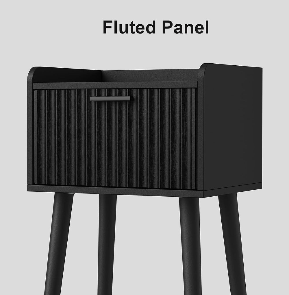 LAATOOREE Nightstand Set of 2, Small Bed Side Table with Fluted Door, End Tab...