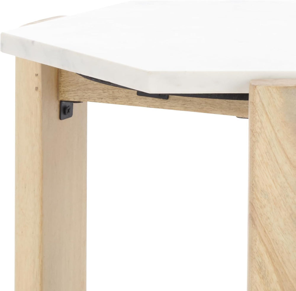 SAFAVIEH Home Collection - Pisa Side Table, White Marble Hexagon Top with Nat...