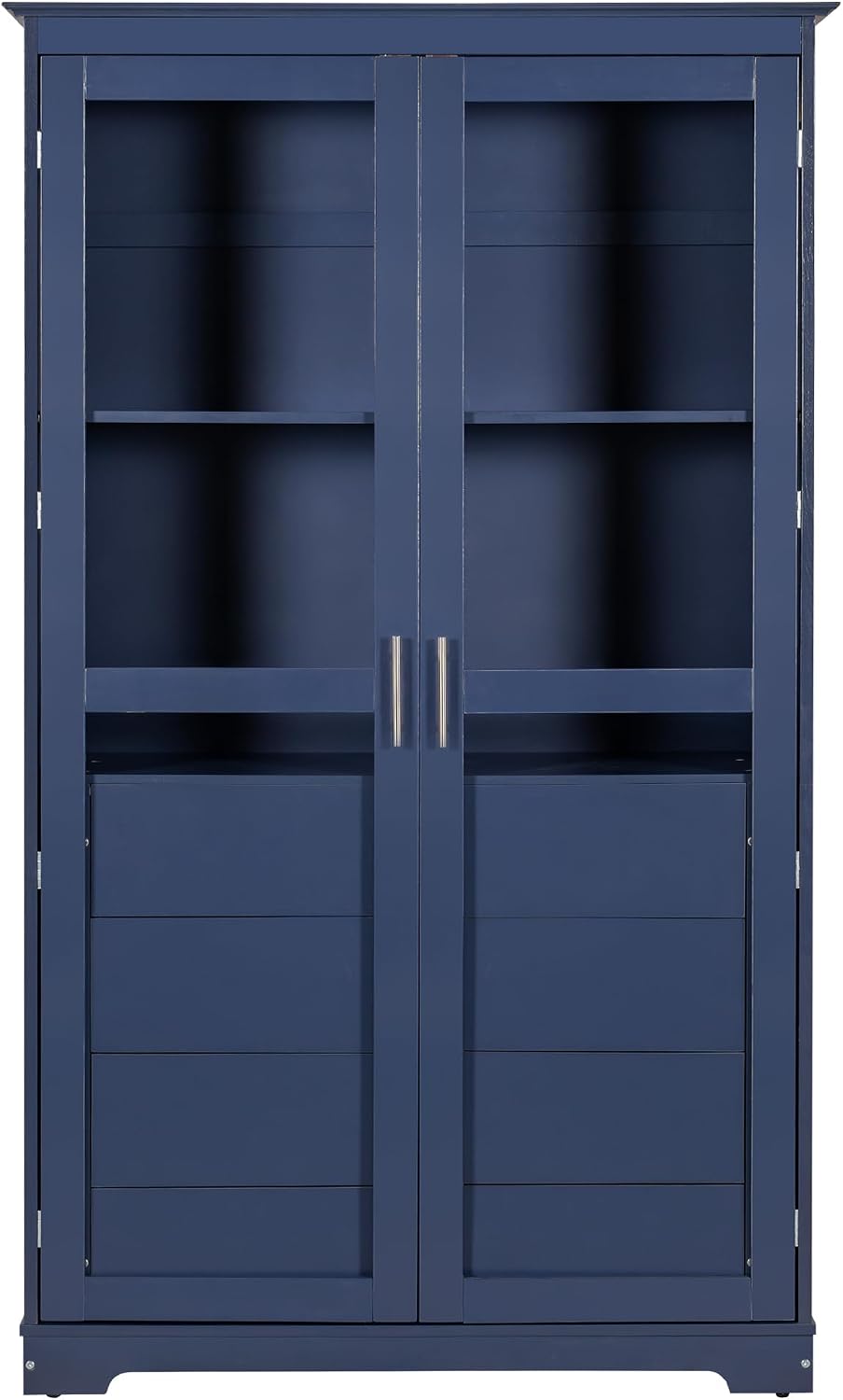 Merax Kitchen Pantry Cabinet with 2 Glass Doors & 4 Large Drawers, Pine W...