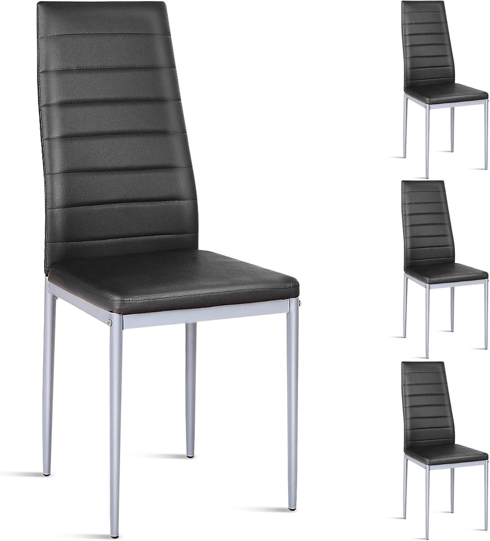 COSTWAY Set of 4 Dining Chairs, Upholstered Armless Chairs with Waterproof PV...