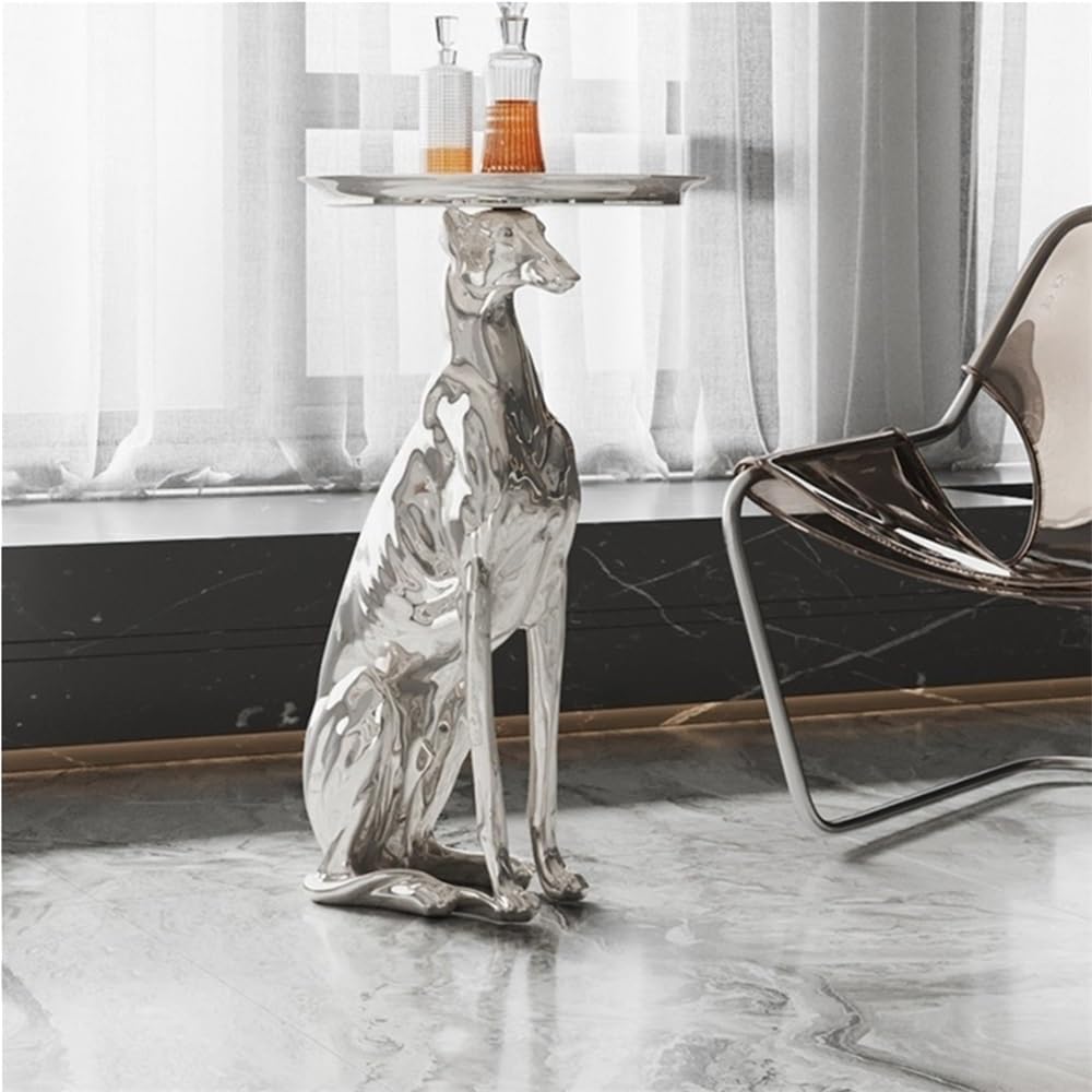 Dog Decorative Tray Side Table, Resin Animal Sculpture End Table for Living R...
