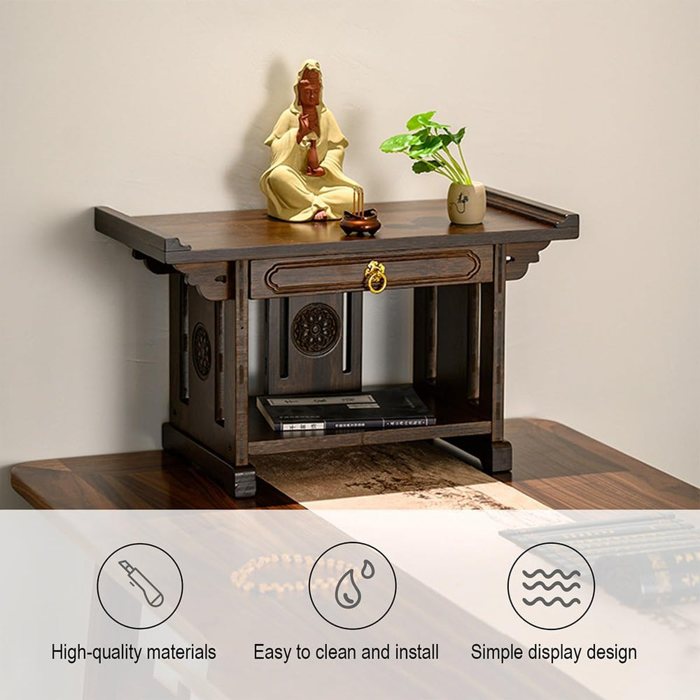 2-Tier Meditation Table, Personal Shrine Altar Cabinet with Retractable Pull ...