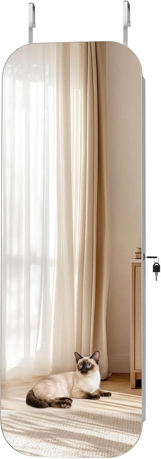 VEVOR Mirror Jewelry Cabinet, 42.5-inch Tall, Full-Length Mirror with Storage...