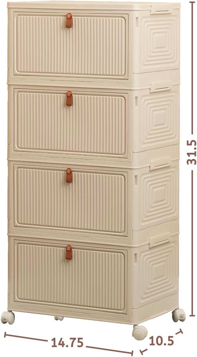 20 QT (80 QT Total) Foldable Storage Cabinet with Doors – 4 Tier Stackable Or...