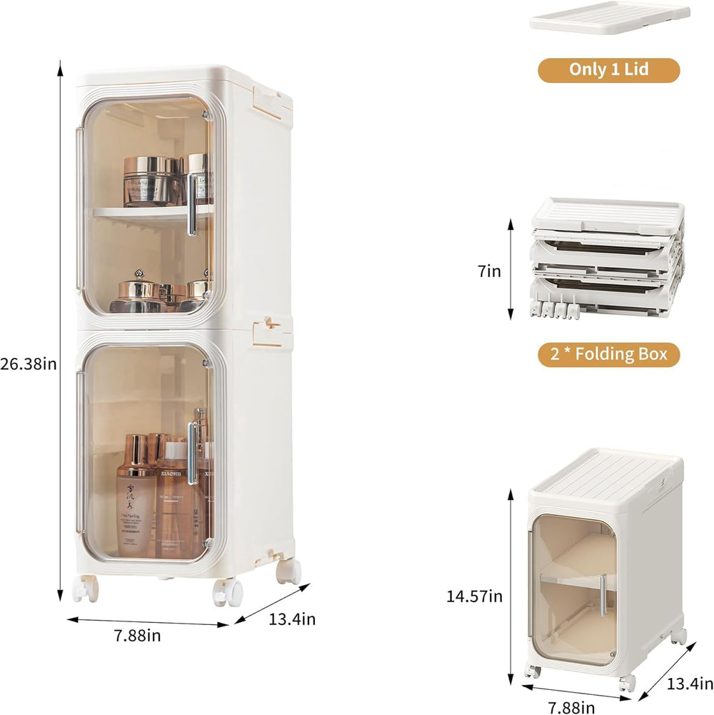 2-Tier Slim Narrow Bathroom Storage Cabinet, Cream White | Tool Free Assembly...