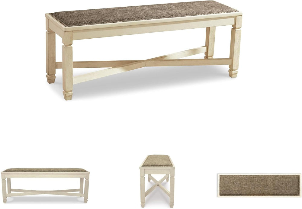 Signature Design by Ashley Bolanburg Upholstered Dining Bench, 50", Whit...