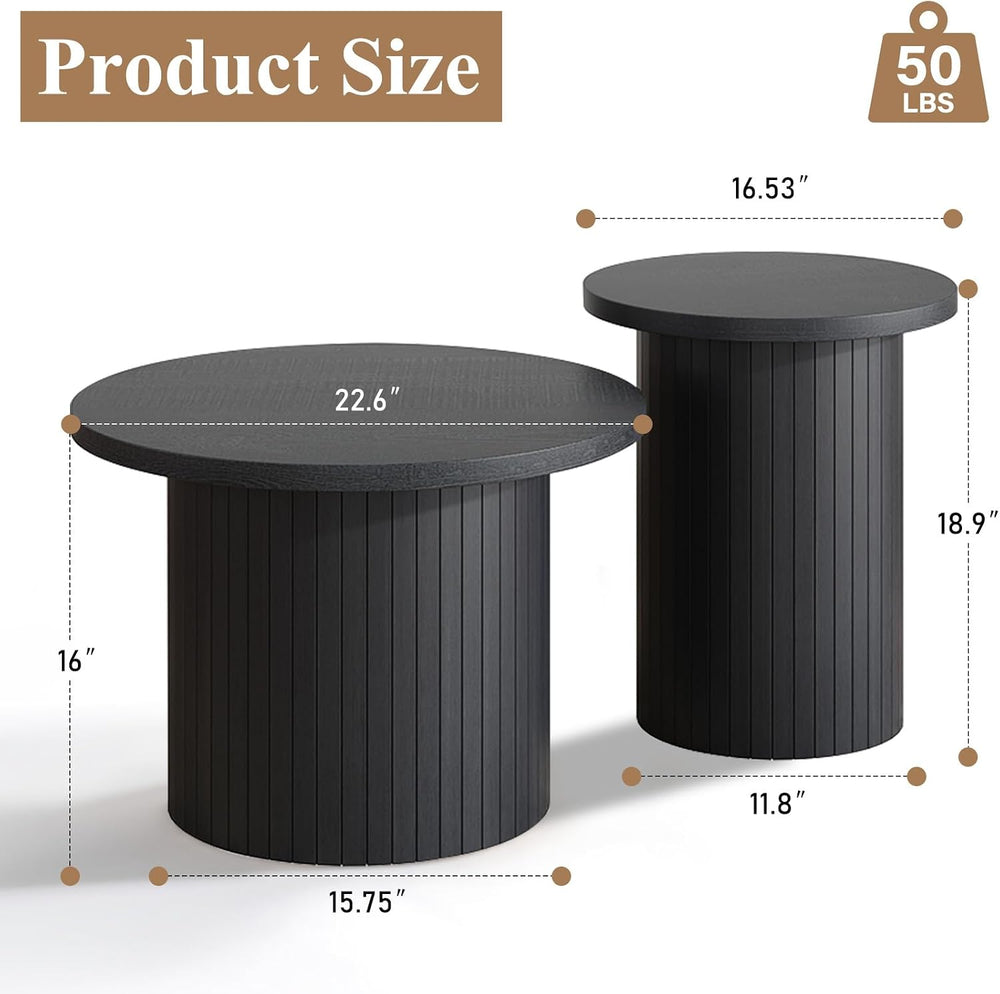 LUXOAK Nesting Coffee Table Set of 2, Mid Century Modern Round Coffee Tables,...