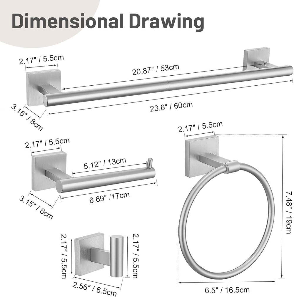 5 Pieces Bathroom Hardware Set, Brushed Nickel Towel Bar Set Includes 23.6” T...
