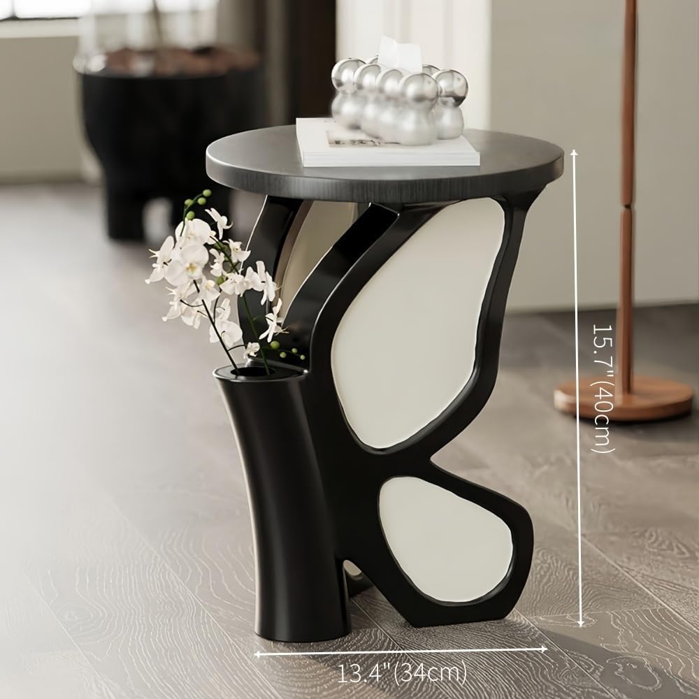 Butterflies Accent Side Table Vintage Round Tray Top End Table Artistic Sculp...