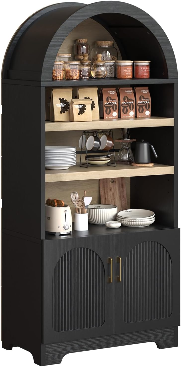 Bestier 71" Tall Arched Kitchen Pantry, Arched Cabinet with Doors, Moder...