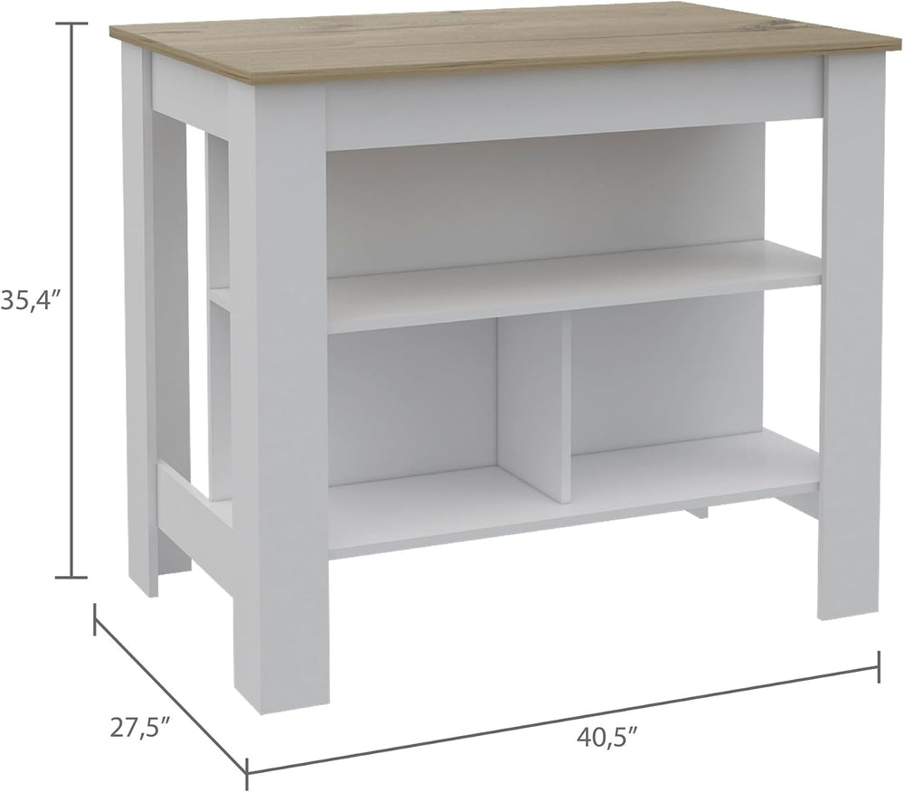 Surface Kitchen Island with Three Concealed Shelves | Tabletop with silver na...
