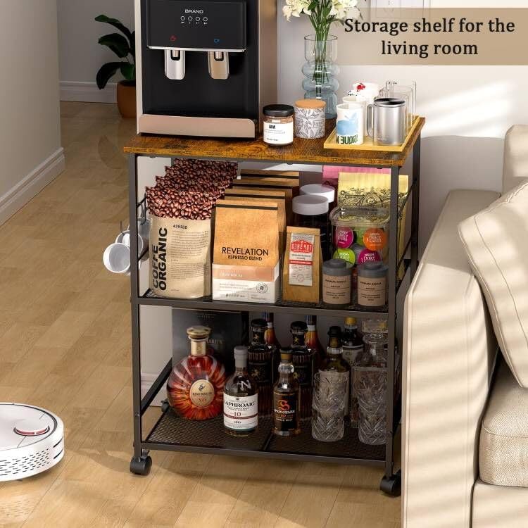 ThreeHio Rolling Kitchen Microwave Cart, 3 Tier Microwave Table Stand with St...