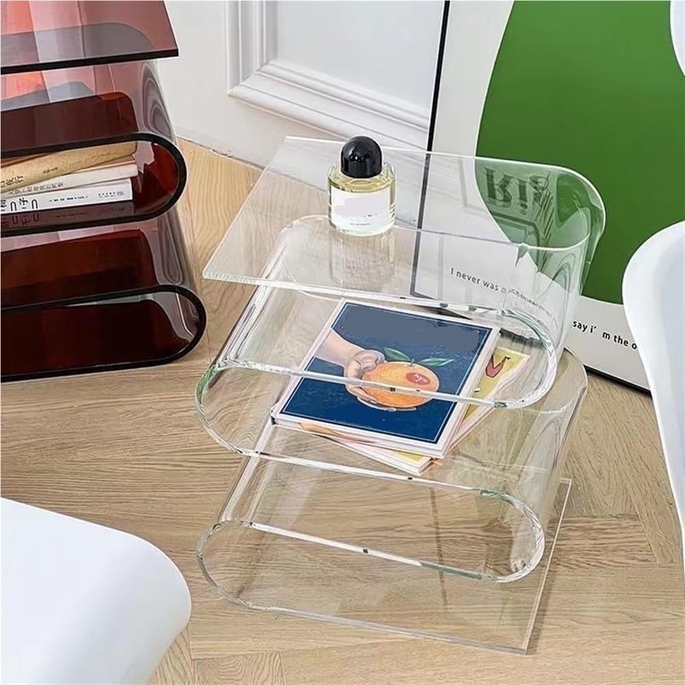 S Shaped Acrylic Side Table, Sleek Nightstand, Acrylic Coffee Table, Clear Be...