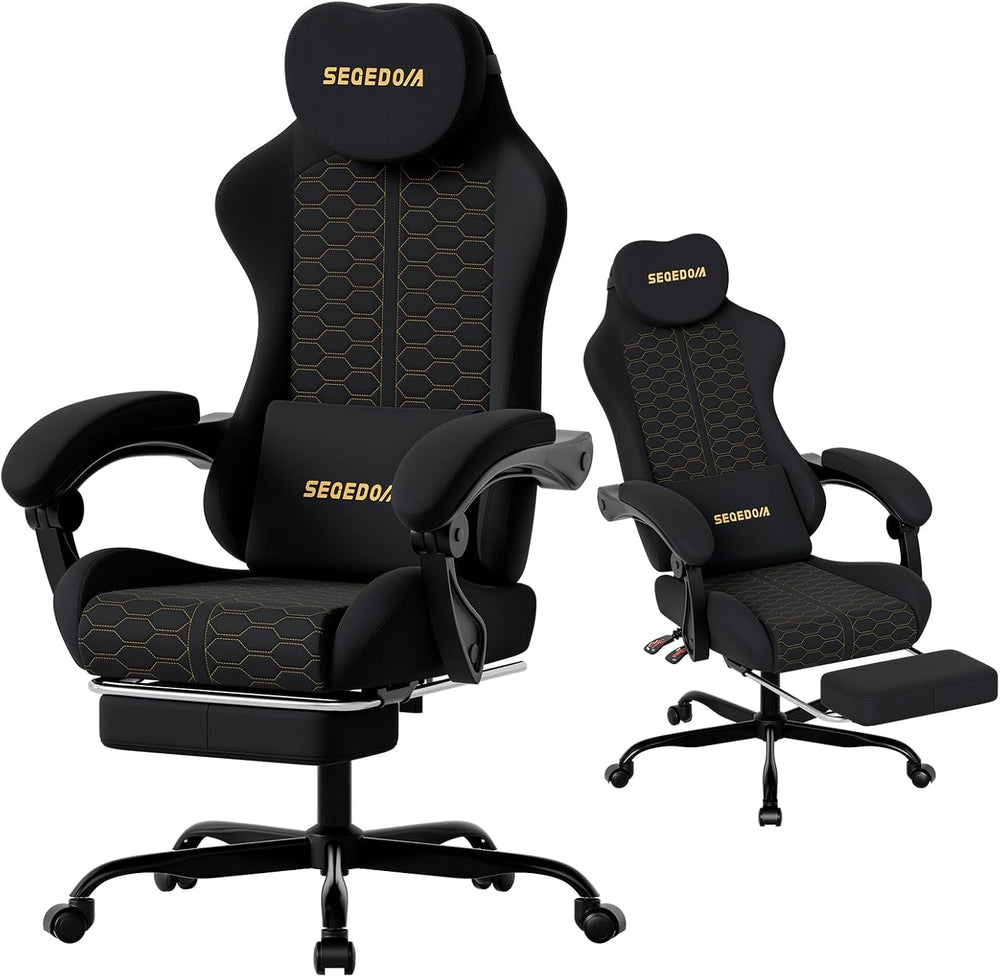 Honeycomb Embossed Gaming Chair with Footrest & Massage Lumbar Support, A...