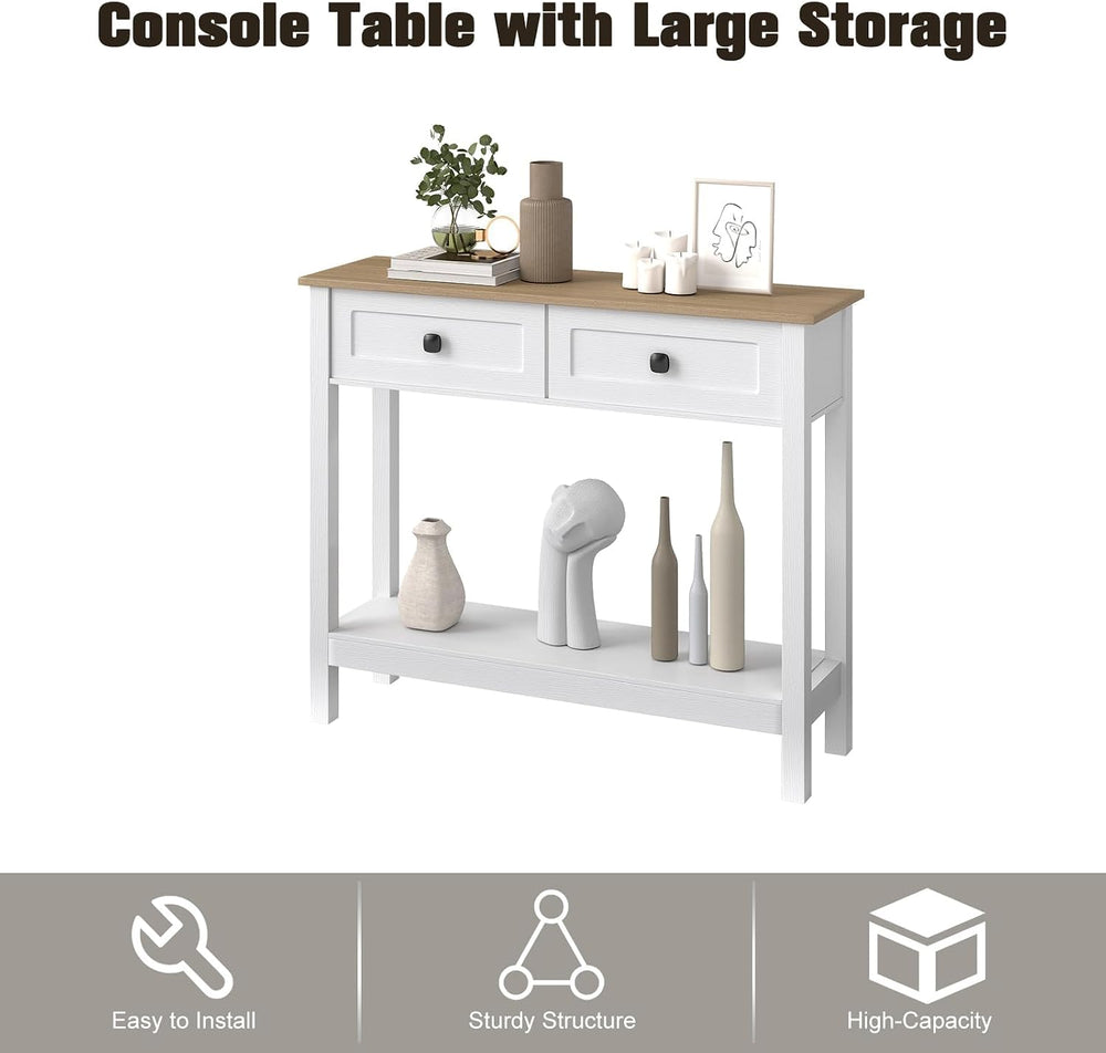 kinbor Entryway Table - White Console Table with 2 Drawers, Narrow Small Cons...