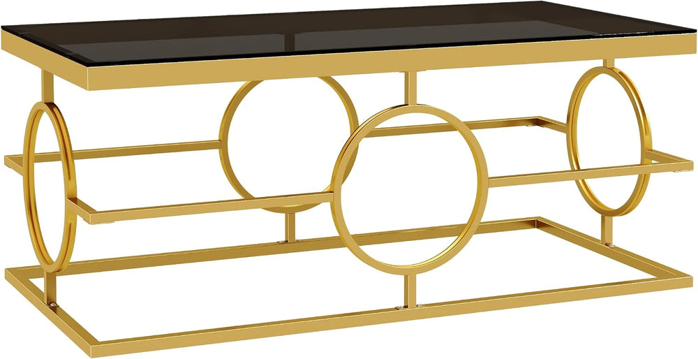 Glass Nesting Coffee Table Set with Metal Frame & Glam Design, Gold &...