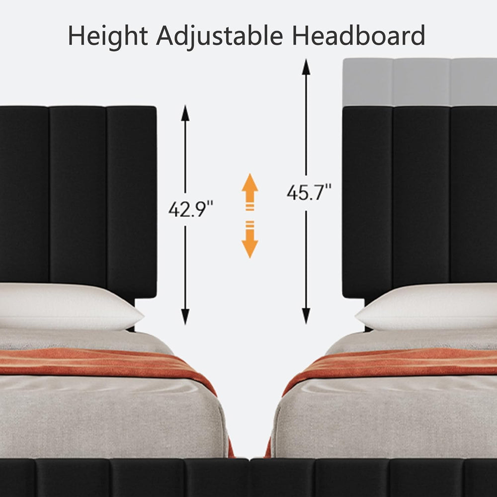Garvee King Size Bed Frame, Linen Bed Frame with 4 Storage Drawers, Black