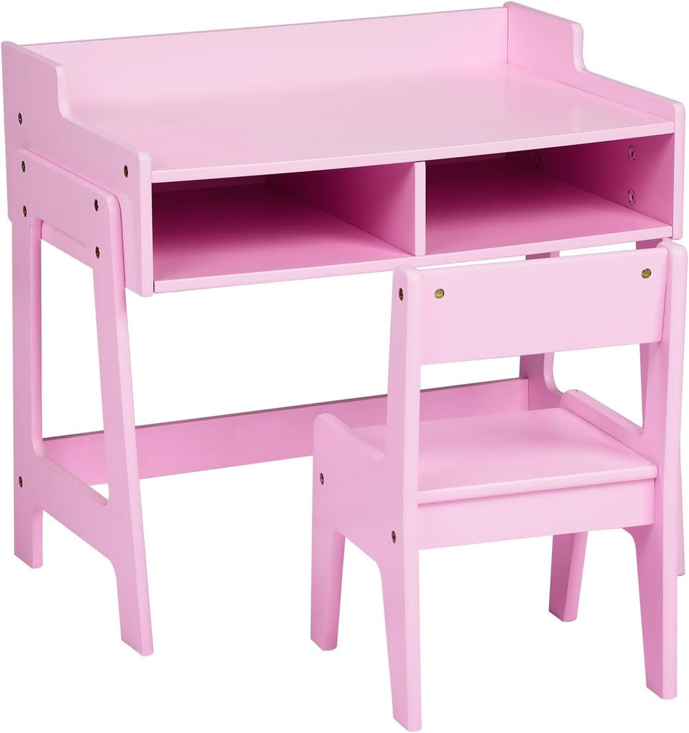 Desk and Chair Set with Storage Bins, Wooden Study Table, Writing Desk for Be...
