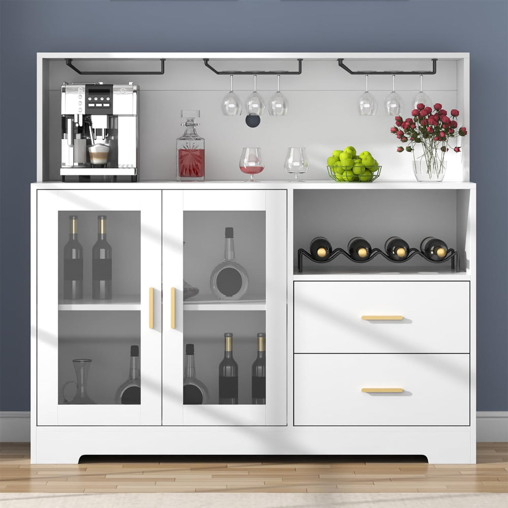 Bar Cabinet for Home with LED Light,Coffee Bar Cabinet w/ Wine & Glass Rack