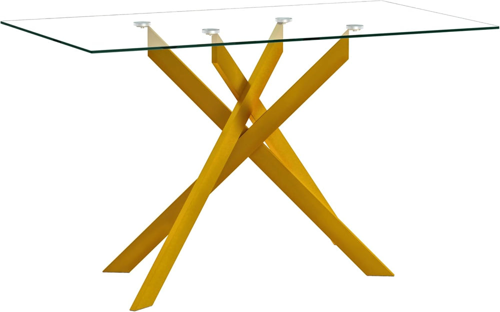 Gold Glass Dining Table for 4 Modern 51.2" Rectangular Kitchen Dining Ro...