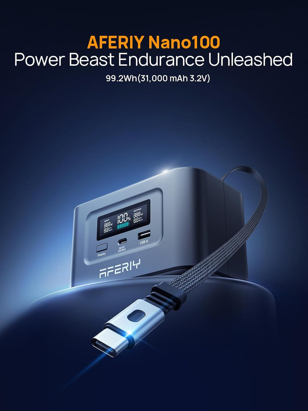 AFERIY Nano100 31000mAh Power Bank Station,100W PD Laptop Portable Charger